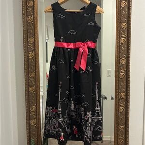 Rare Editions - Girl's Black and Fuchsia Paris Themed Dress, Sz 14/16